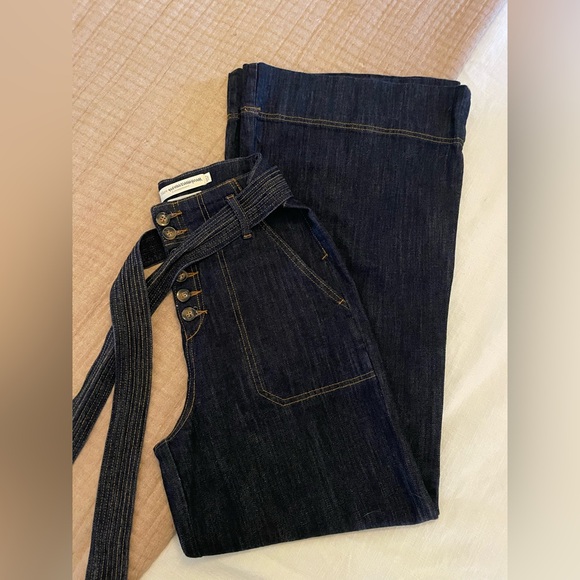 Pilcro and the Letterpress Denim - Pilcro wide leg button front trouser jeans, dark denim from Anthropologie